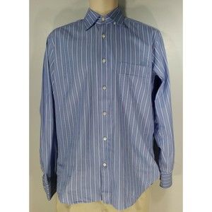 Truzzi Mens 15.75 Long Sleeve Button Down Shirt Blue White Stripe
